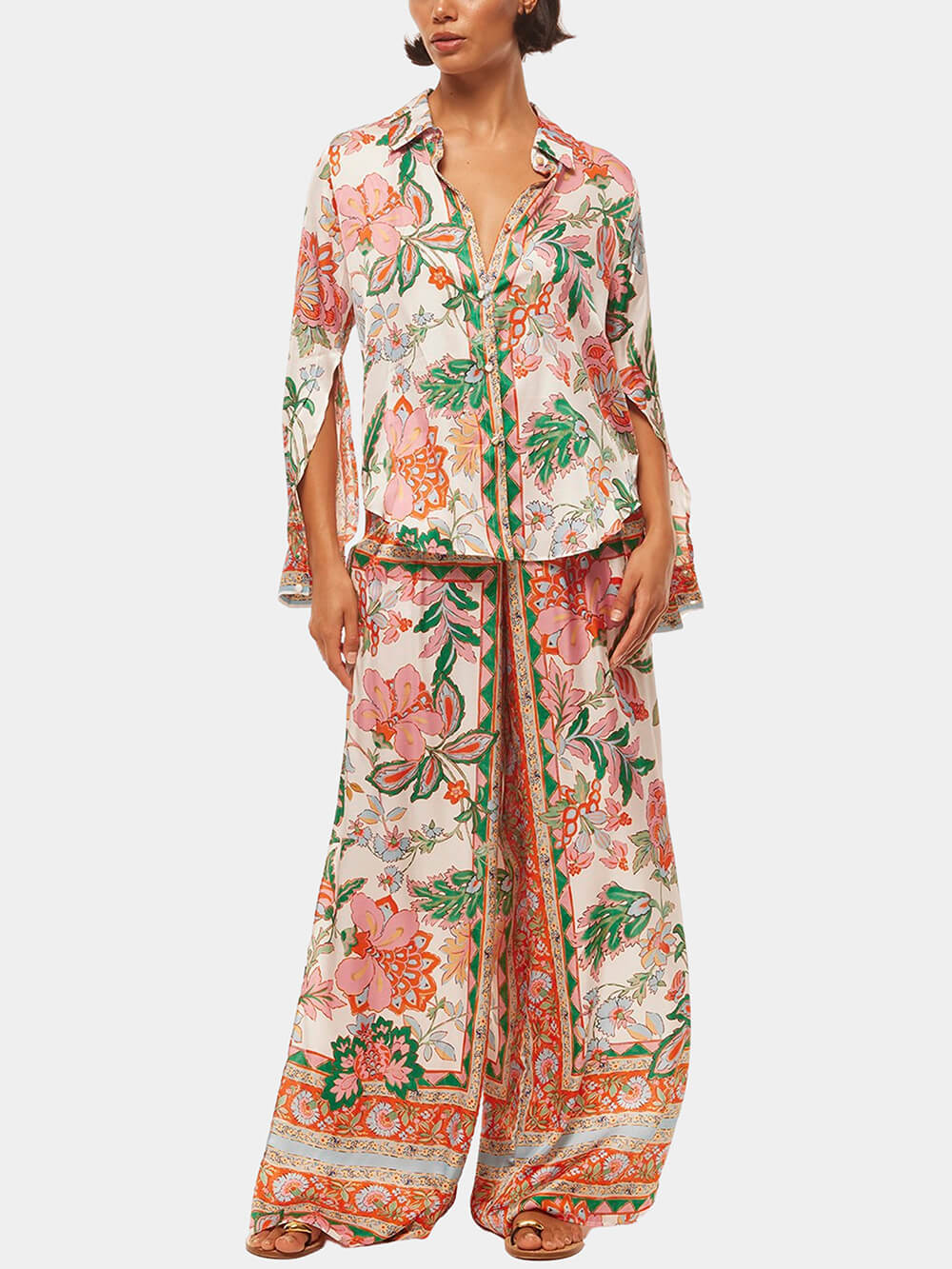 High Waist Floral Slit Hem Pants