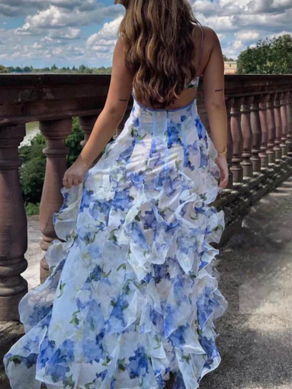 Fashion Floral Print Ruffled Dress