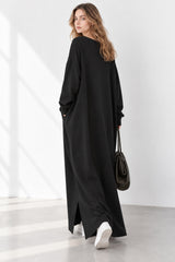 Slit Hem V Neck Sweatshirt Dress