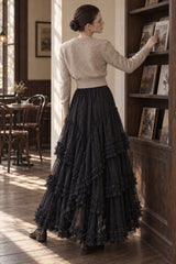 Lace Ruffle Tiered Tulle Maxi Skirt