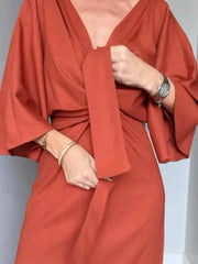 V-Neck Fashionable Casual Short Sleeve Slit Dress