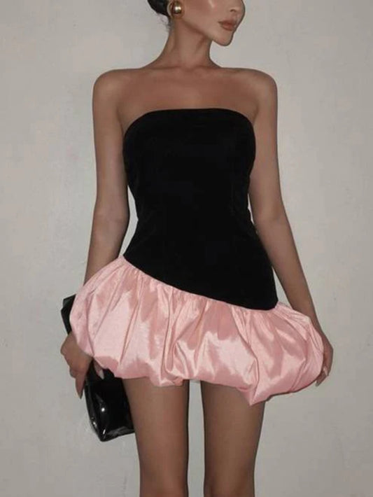 Elegant Sleeveless Bustier Colorblock Puff Mini Dress