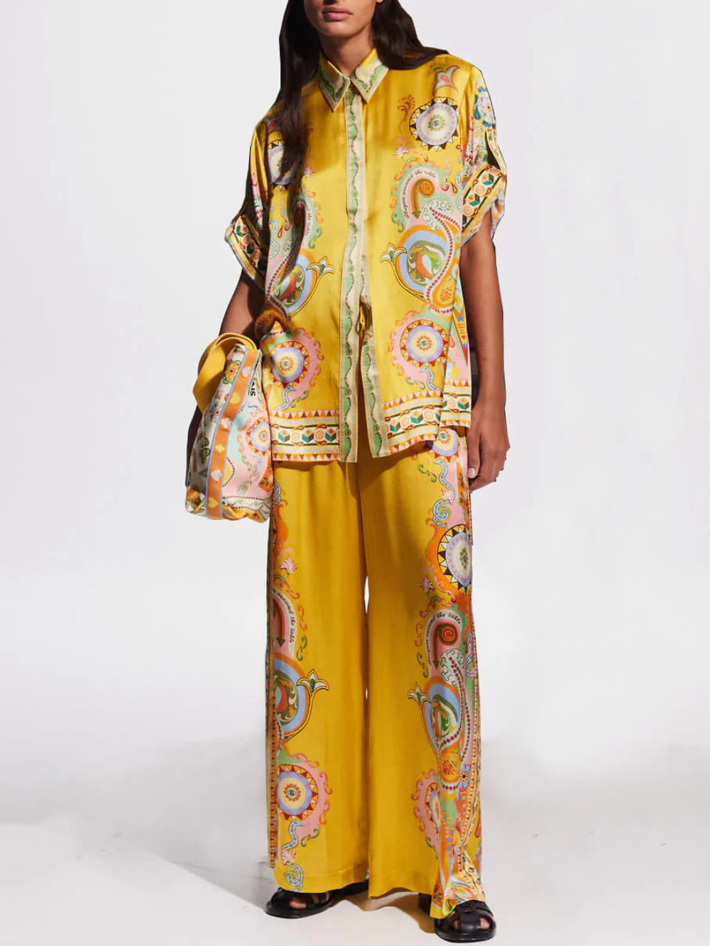 Satin Paisley Print Oversized Set