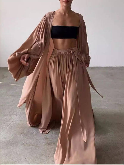 Long Shirt Wide Leg Pants Set