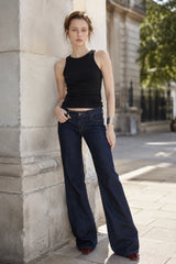 Letter Embroidery Vintage Low Rise Slim Flare Jeans
