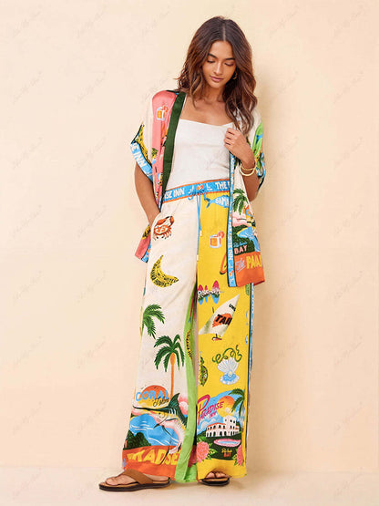 Beach Print Two Piece Pants