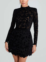 Elegant Sophisticated Lace Detail Mini Dress