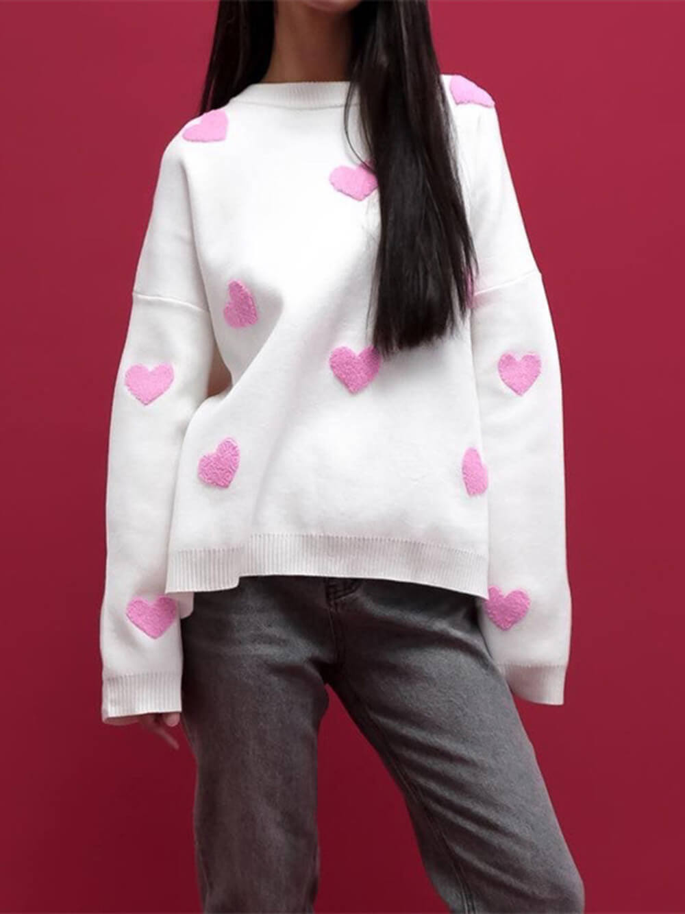 Heart Pattern Knit Sweatshirt