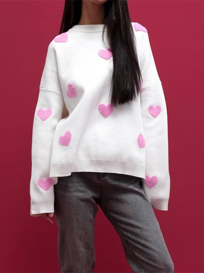 Heart Pattern Knit Sweatshirt