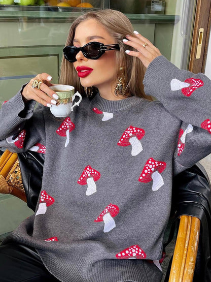 Mushroom Print Contrast Sweater