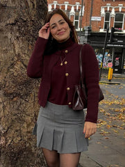 Long Sleeve Sweater with Metal Buttons