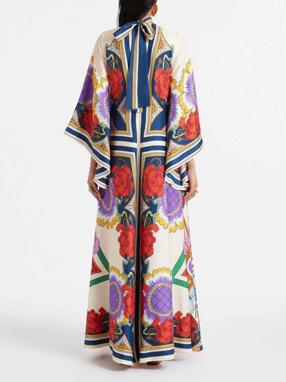 Floral Flared Dress with Tie Collar