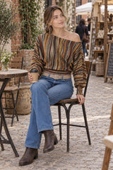 Multicolor Asymmetric Stripe Knit Top