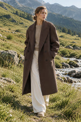 Solid Double-Breasted Turn-Down Overcoat