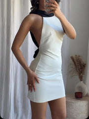 Contrast Color Halter Neck Mini Dress