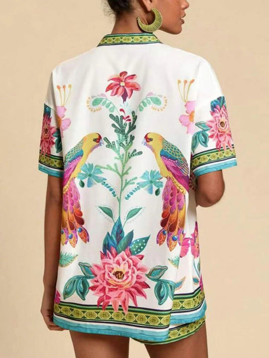 Floral Print Short Sleeve Cardigan Set
