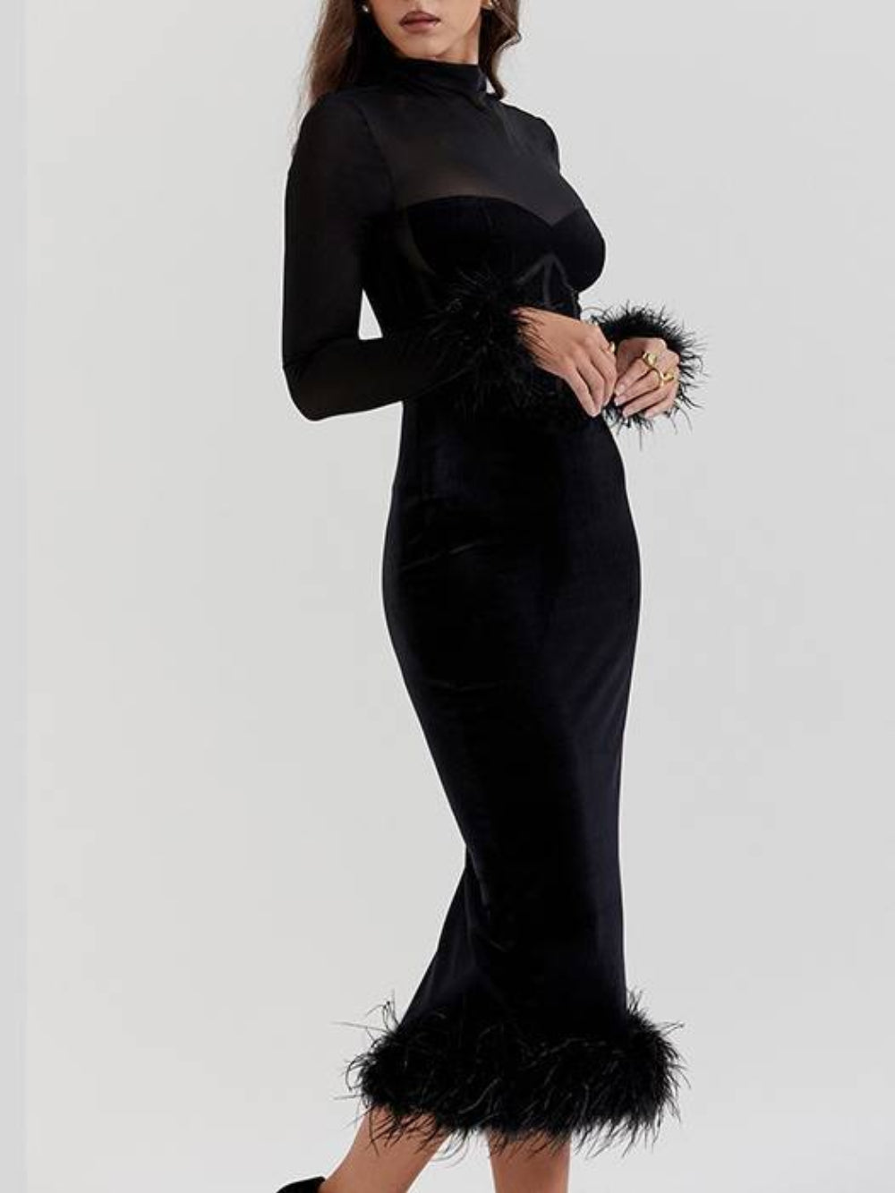 Mesh Patchwork Velvet Detail Corset Dress