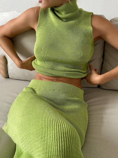 Sleeveless Turtleneck Top with Maxi Skirt