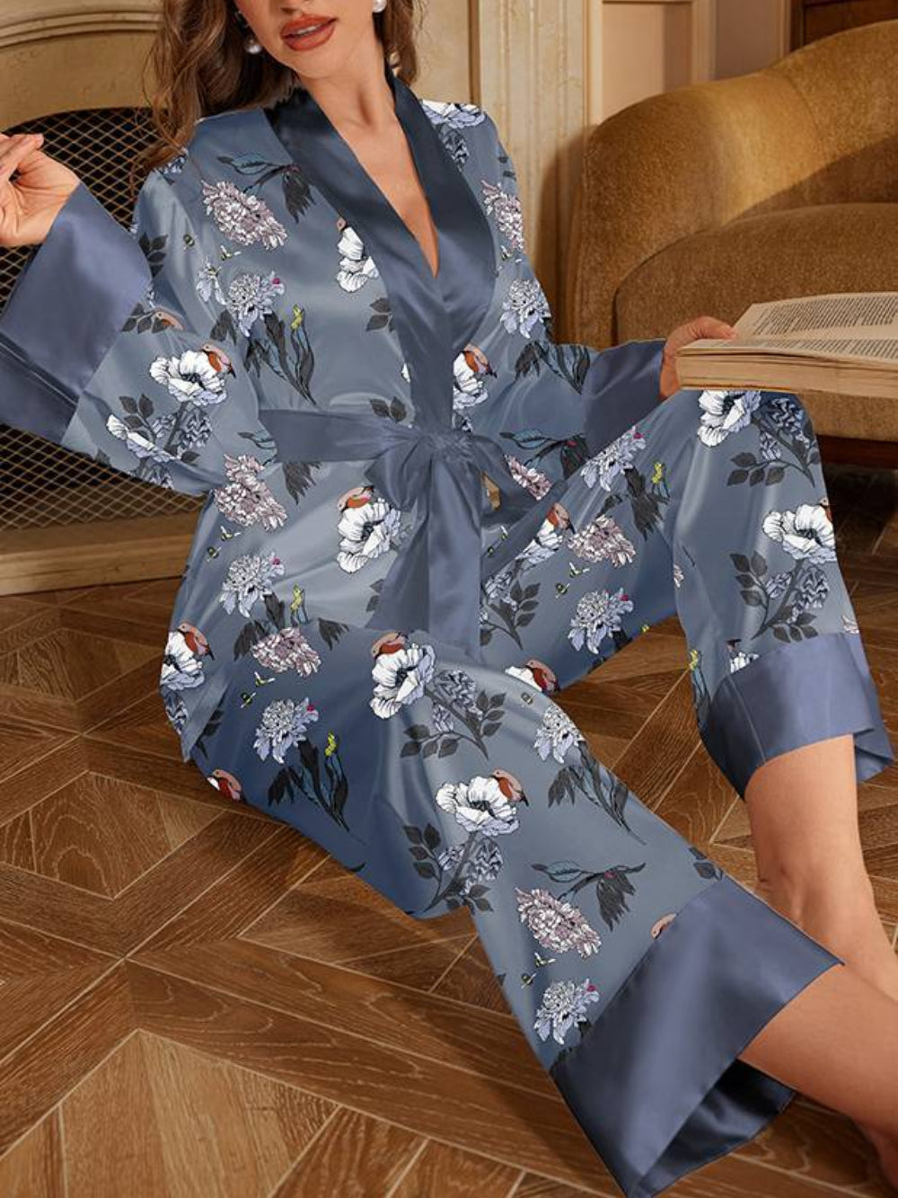 Two Piece Printed Satin Pajamas