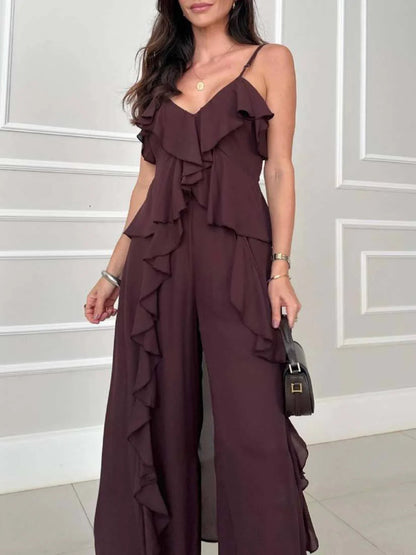 Ruffle Suspender Top Two-piece Set