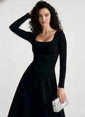 Elegant Fitted Long Sleeve Square Neck A-Line Party Dress