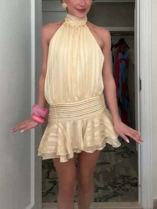 Halter Neck Ruffled Hem Mini Dress