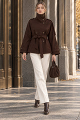 Turtleneck Double Breasted Waist Tie Coat