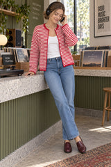 Stripe Roll Neck Button Casual Cardigan