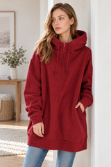 Color Hoodie Zipper Solid - Mid-length