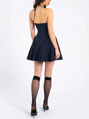 Fashionable Pinstripe Halter Neck Low-Waist Dress