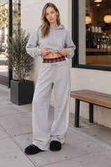 Stripe Plaid Panel Double Waist Wide Leg Pants