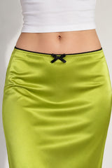 Elegant Lace Splice Satin Bow Skirt