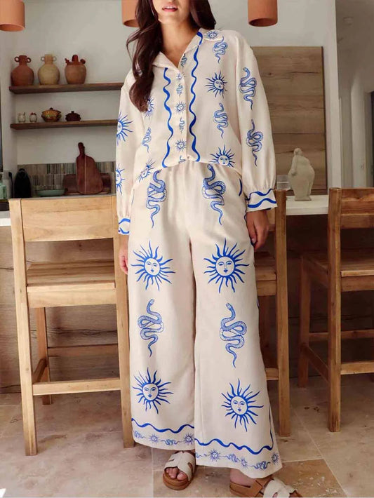 Summer Print Wide Leg Pants