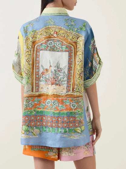 Button Detail Print Shorts Set