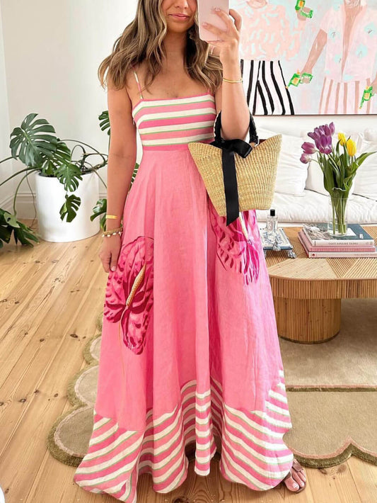 Sexy Cami Floral High-Waist Flared Dress