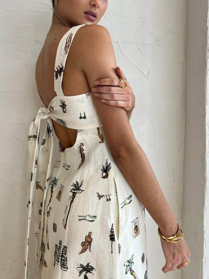 Sleeveless Tie Cami Sexy Floral Flared Dress
