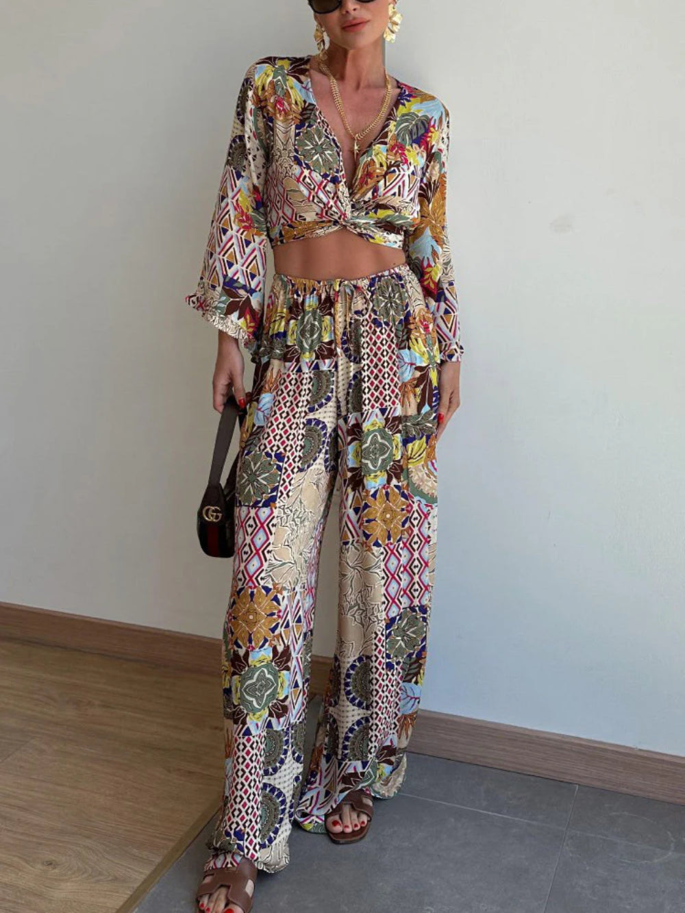 Vintage Botanical Print Crop Shirt