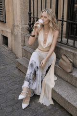 Sexy Backless Halter Top Slim Printed Maxi Skirt Set