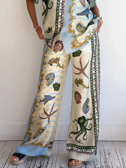 Loose Fit Deep Sea Floral Pants