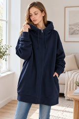 Color Hoodie Zipper Solid - Mid-length
