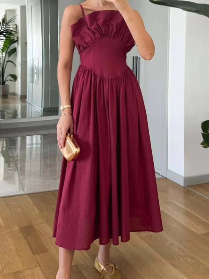 Chic Sexy Ruffled Cami Sweetheart Fitted Flared Dress