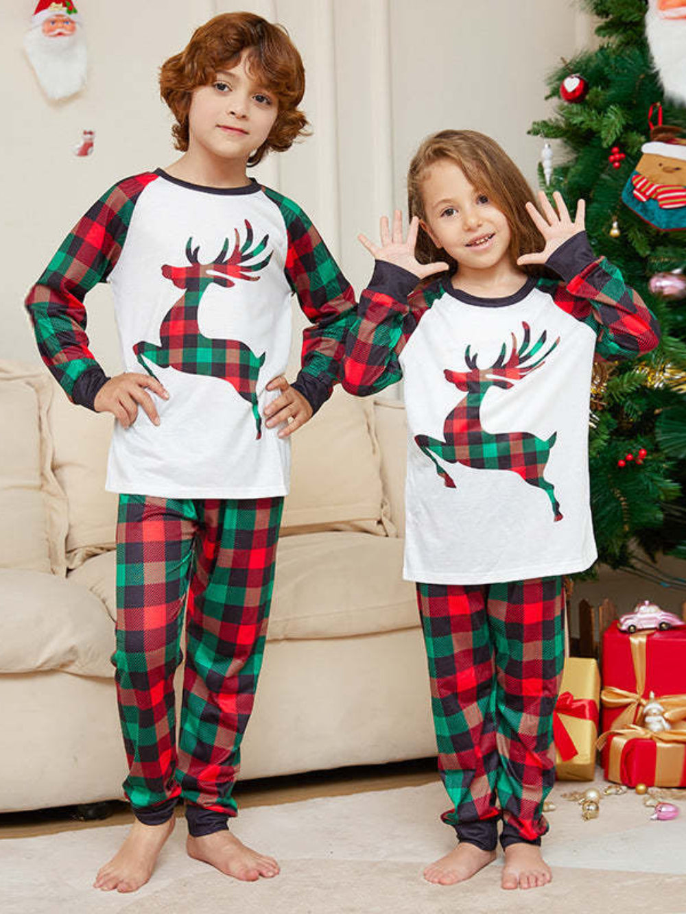 Christmas Checkered Deer Family Pajama Set