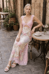 Lace Patchwork Strap Backless Slit Maxi Floral Dress
