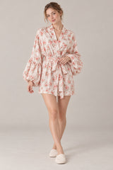 Satin Floral Print Puff Tie A Line Mini Dress