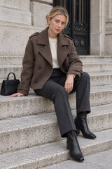 Black Loose Lapel Double-Breasted Overcoat