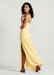Solid Bustier High Slit Formal Dress