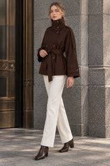 Turtleneck Double Breasted Waist Tie Coat