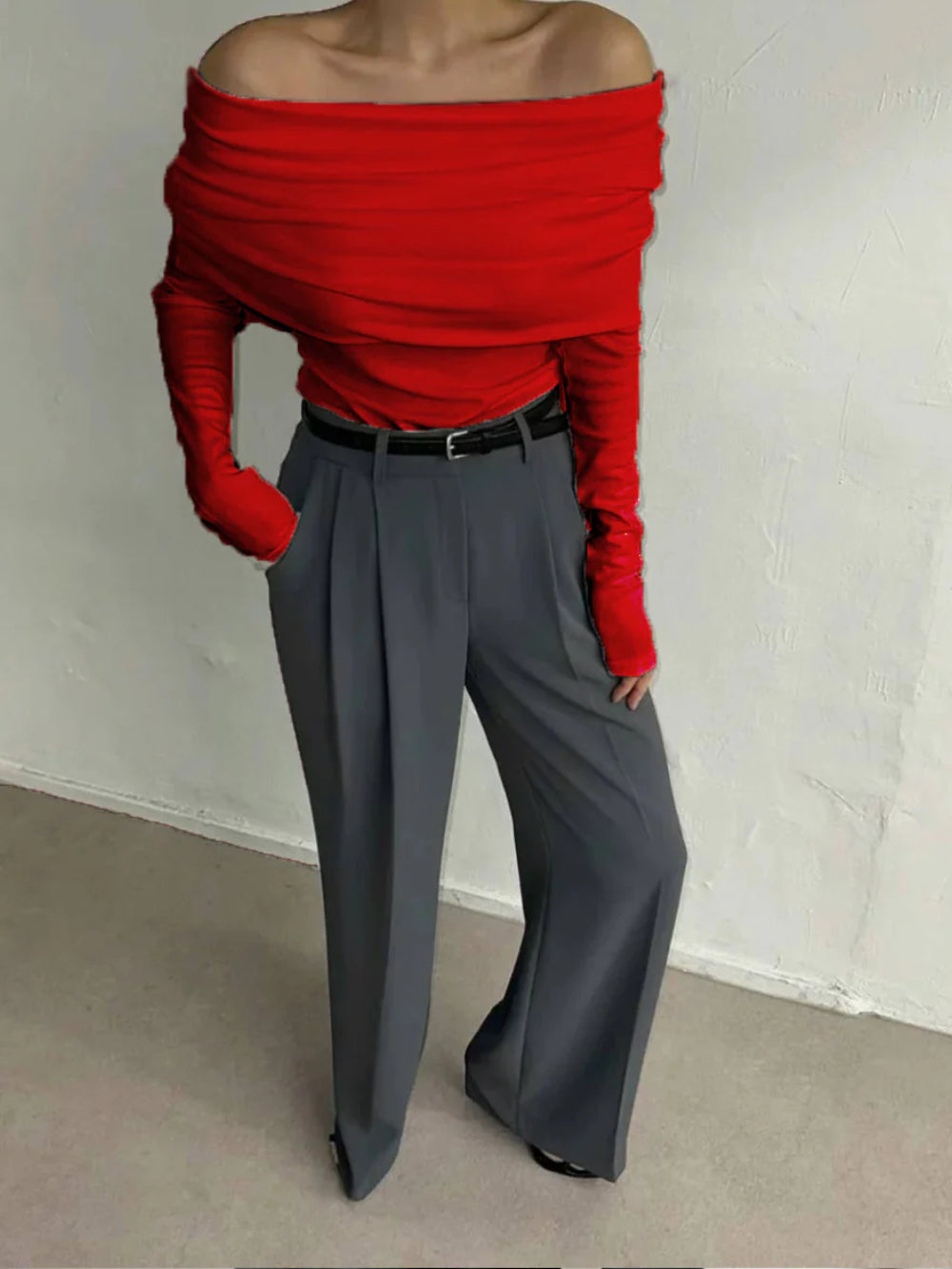 Ribbed One-Shoulder Sweater