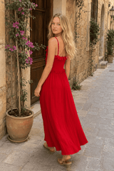 Red V-Neck Camisole Midi Dress