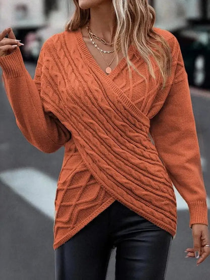 V-Neck Solid Color Knitted Pullover